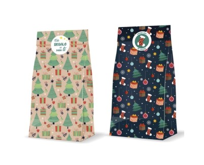 Bismark Pack de 3 Sobres Papel Kraft 60grs con 3 Pegatinas para Cierre - Medidas 20x42x8cm - Ideal para Regalos - 2 Dise&ntilde;os Navide&ntilde;os Aleatorios