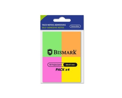 Bismark Pack de 4 Blocs de 50 Notas Adhesivas 38x51mm - 4 Colores Neon