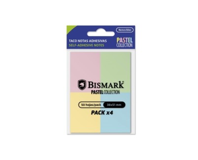 Bismark Pack de 4 Blocs de 50 Notas Adhesivas 38x51mm - 4 Colores Pastel