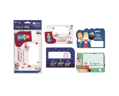 Bismark Pack de 4 Etiquetas Grandes Adhesivas para Regalos - Tematica Reyes Magos - Diseños Surtidos - Espacio para Escribir
