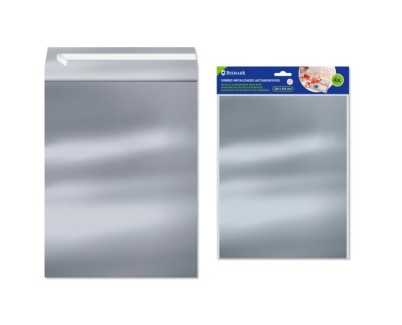 Bismark Pack de 4 Sobres Metalizados - Medidas 324x254mm - Cierre Autoadhesivo - Ideal para Regalos - Color Plata
