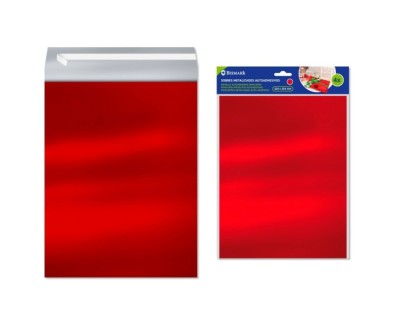 Bismark Pack de 4 Sobres Metalizados - Medidas 324x254mm - Cierre Autoadhesivo - Ideal para Regalos - Color Rojo Metalizado