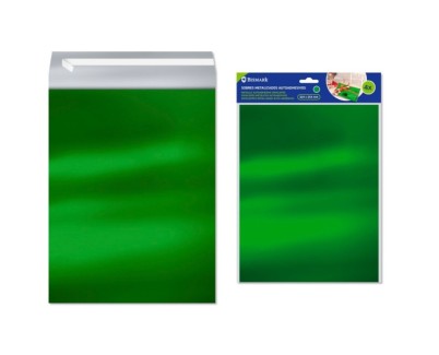 Bismark Pack de 4 Sobres Metalizados - Medidas 324x254mm - Cierre Autoadhesivo - Ideal para Regalos - Color Verde Metalizado