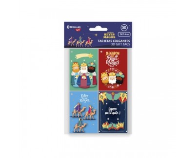 Bismark Pack de 4 Tarjetas de Felicitacion Navideña - Diseño con Relieve - Tamaño Cerrada 6x8cm,Abierta 12cm - Se Pueden Colgar - Incluyen Cordon