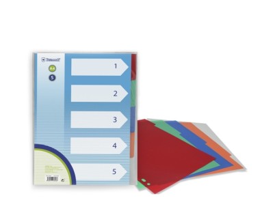Bismark Pack de 5 Separadores de Polipropileno - Tama&ntilde;o A4 - Multitaladro - Colores Surtidos
