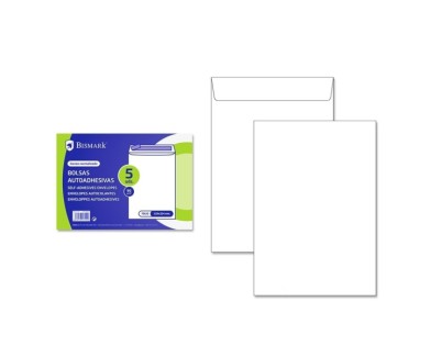 Bismark Pack de 5 Sobres de Papel 90gr - Medidas 229x324mm - Cierre Autoadhesivo - Color Blanco