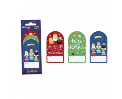 Bismark Pack de 6 Etiquetas Adhesivas Navideñas para Regalos - 3 Diseños de Reyes Magos - Espacio para Escribir