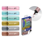 Bismark Pack de 6 Marcadores Fluorescentes Glitter - 3x Pastel y 3x Metalizados - Tinta de Secado Rapido - Punta Biselada - Ideal para Subrayar y Resaltar - Diseño Ergonomico