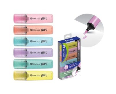 Bismark Pack de 6 Marcadores Fluorescentes Glitter Pastel - Tinta de Secado Rapido - Punta Biselada - Ideal para Subrayar y Resaltar - Dise&ntilde;o Ergonomico