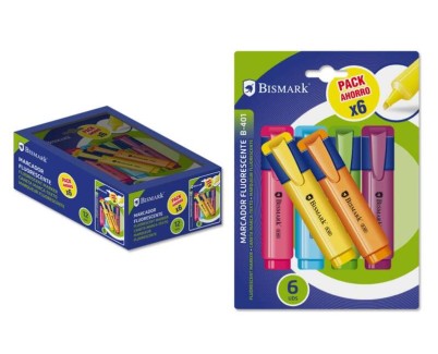 Bismark Pack de 6 Marcadores Fluorescentes Neon - Tinta de Secado Rapido - Ideal para Subrayar y Resaltar - Dise&ntilde;o Ergonomico - Larga Duracion