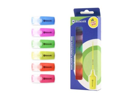 Bismark Pack de 6 Mini Marcadores Fluorescente Neon - Alta Visibilidad - Tinta de Secado Rapido - Punta Resistente - Ideal para Subrayar y Resaltar - Colores Surtidos