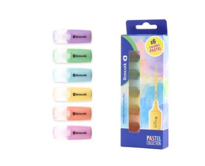 Bismark Pack de 6 Mini Marcadores Fluorescentes Pastel - Punta Fina - Tinta de Secado Rapido - Ideal para Subrayar y Resaltar - Colores Surtidos