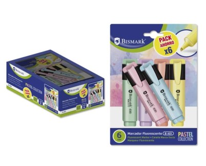 Bismark Pack de 6 Rotuladores Fluorescente Pastel - Tinta de Secado Rapido - Punta Biselada - Ideal para Subrayar y Resaltar - Diseño Ergonomico - Alta Durabilidad