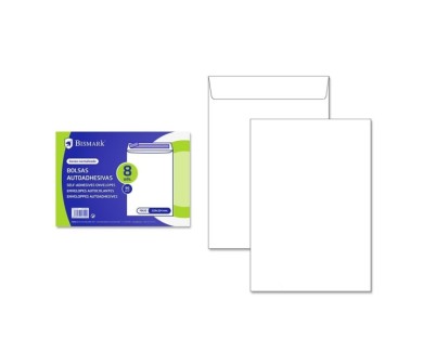 Bismark Pack de 8 Sobres de Papel 90gr - Medidas 162x229mm - Cierre Autoadhesivo - Color Blanco