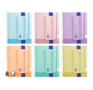 Bismark Pack de Cuaderno Espiral A4 120 Hojas 90grs Cuadricula 5x5 + Portatodo de Neopreno - Hojas Microperforadas - Colores Pastel Surtidos