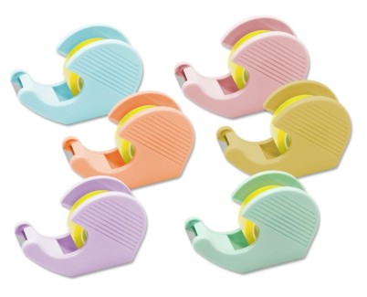 Bismark Pack de Portarrollos con 2 Cintas Adhesivas 19mmx33m - Cuerpo de Plastico - Ideal para Uso Escolar - Colores Pastel Aleatorios