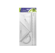 Bismark Pack de Reglas para el Colegio - Incluye Regla de 30cm - Escuadra de 12,5cm - Cartabon de 17.5cm - Transportador de 10cm - Presentacion en Bolsa Transparente - Color Transparente