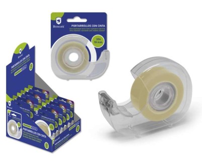 Bismark Portarrollos con Cinta Adhesiva Transparente - Cuerpo de Plastico - Incluye Cinta de 33mx1.9cm - Ideal para Uso Escolar - Color Transparente