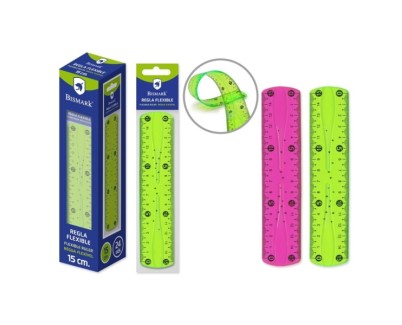 Bismark Regla Flexible 15cm - Fabricada en PVC - Ideal para Colegio - Colores Rosa y Verde Aleatorios