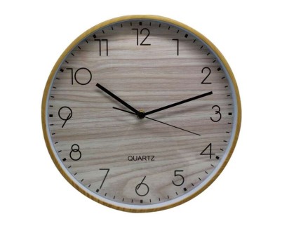 Bismark Reloj Oficina Marco Efecto Madera - Marco Plastico - Lente de Cristal - Manecillas de Aluminio - Esfera de PVC - Color Marrón