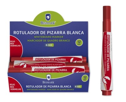 Bismark Rotulador para Pizarra - Tinta a Base de Alcohol - Punta Media de Fibra Acrilica - Punta Redonda - Color Rojo