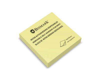 Bismark Taco de 100 Notas Adhesivas 76x76mm - Adhesion Fuerte - Facil de Usar - Color Amarillo