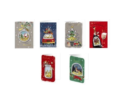 Bismark Tarjeta de Felicitacion Navide&ntilde;a con Sobre - Decorada con Confetti - 6 Dise&ntilde;os Diferentes