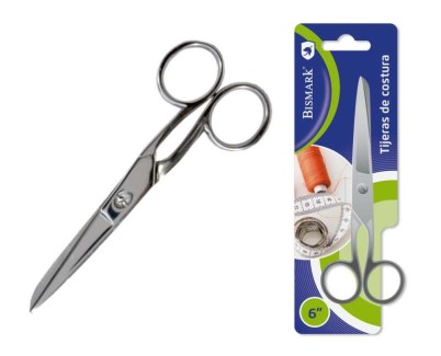 Bismark Tijera de Costura  Acero Inoxidable 15.2cm - Fijacion por Tornillo - Presion Constante Entre Hojas - Presentacion en Blister - Color Plata