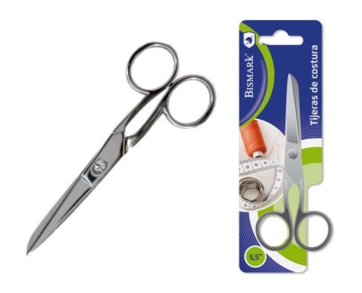 Bismark Tijera de Costura en Acero Inoxidable 14cm - Fijacion por Tornillo - Presion Constante Entre Hojas - Presentacion en Blister - Color Plata