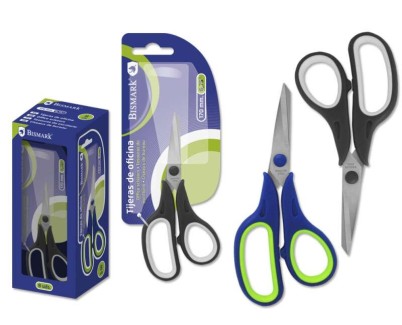 Bismark Tijeras de Oficina Acero Inoxidable 17cm - Empu&ntilde;adura Ergonomica - Muy Ligeras y Resistentes - Colores Surtidos Aleatorios