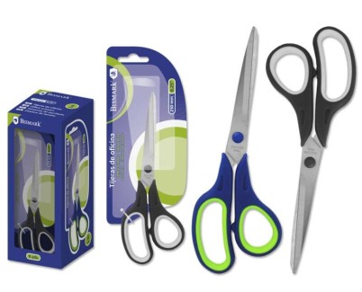 Bismark Tijeras de Oficina Acero Inoxidable 21cm - Empuñadura Ergonomica - Muy Ligeras y Resistentes - Colores Surtidos