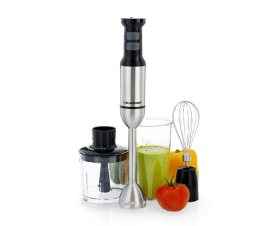 Blaupunkt Batidora de Mano - Potencia 1500W - Picadora 500ml - Vaso de 1 Litro - Varilla Montaclaras - Cuchillas de Acero Inoxidable - Modo Turbo - Color Negro y Gris