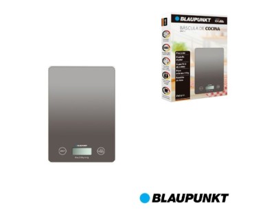 Blaupunkt BP4012 Bascula de Cocina Digital 5kg con Plataforma de Cristal - Pantalla LCD Retroiluminada - Funcion Tara - Alta Precision 1g - Autoapagado y Indicadores de Sobrecarga/Bateria Baja - Color Gris