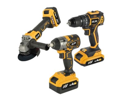 Blim Pack 20V Taladro + Llave Impacto + Radial S/Carbones - 2 Baterias 4Ah - Color Varios