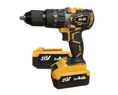 Blim Taladro Percutor a Bateria 20V 5Ah - Motor sin Escobillas - 68Nm Par Maximo - 2 Velocidades 0-500/0-2000rpm - Incluye 2 Baterias y Maletin de Transporte