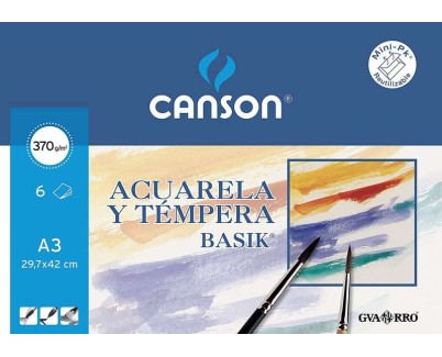 Canson Acuarela Basik Minipack de 6 Hojas A3 - 29.7x42cm - 370g - Color Blanco
