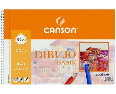 Canson Basik Cuaderno de Dibujo A4+ - 20 Hojas Microperforadas 130g/m² - Color Blanco