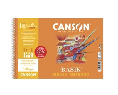 Canson Basik Cuaderno de Dibujo A4+ 20 Hojas Microperforadas 130g/m² - Sin Recuadro - Medidas 23x32.5cm - Color Blanco