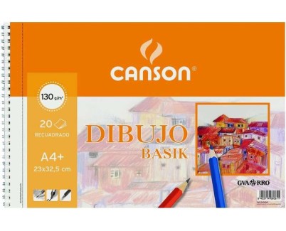 Canson Basik Cuaderno de Dibujo A4+ con Recuadro - 20 Hojas Microperforadas 130g/m² - Color Blanco