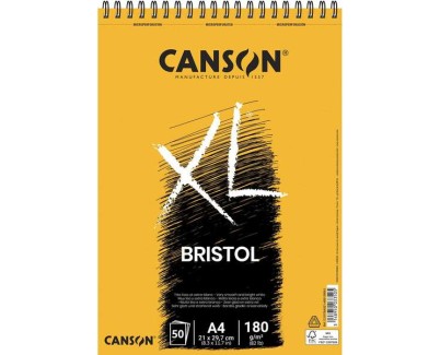 Canson Bloc XL Bristol Extraliso A4 de 50 Hojas 180gr - Acabado Satinado - Muy Resistente - Color Blanco