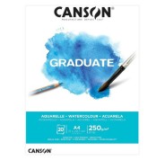 Canson Graduate Acuarela Bloc Encolado de 20 Hojas A4 - 250g - Grano Fino - Color Blanco