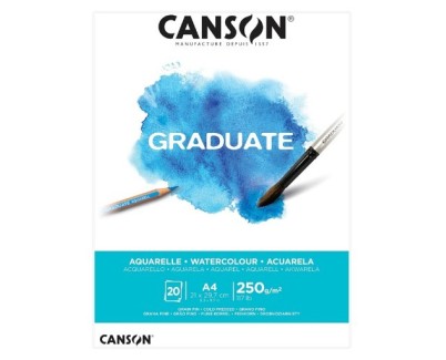 Canson Graduate Acuarela Bloc Encolado de 20 Hojas A4 - 250g - Grano Fino - Color Blanco