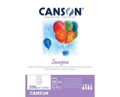 Canson Imagine Bloc Encolado de 50 Hojas 200gr A4 - Grano Fino - Color Blanco