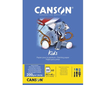 Canson Kids Bloc para Pintar A3 20 Hojas 200 g/m² - Grano Ligero - Certificado FSC - Color Blanco