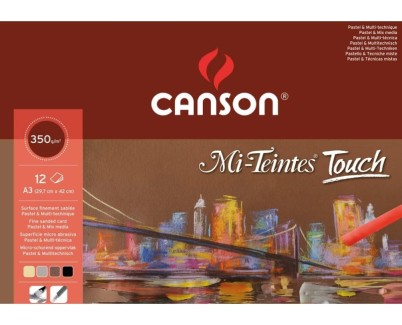 Canson Mi-Teintes Touch Bloc con 12 Hojas 350 g/m&sup2; - Tama&ntilde;o 29.7 x 42cm - Superficie Microabrasiva Finamente Texturizada - Certificado FSC - Colores Surtidos