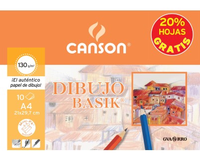 Canson Minipack de 10 Hojas de Dibujo Basik Liso 21x29.7 130g - 20% Hojas Gratis - Color Blanco