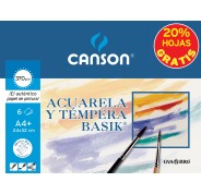 Canson Minipack de 6 Hojas Acuarela Basik 24x32 370g - 20% Hojas Gratis - Color Blanco
