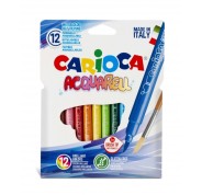 Carioca Acquarell Pack de 12 Rotuladores Acuarelables - Punta Pincel Bloqueada - Tinta Lavable - Colores Difuminables con Agua y Pincel - Recomendado para Papel de Dibujo - Color Varios