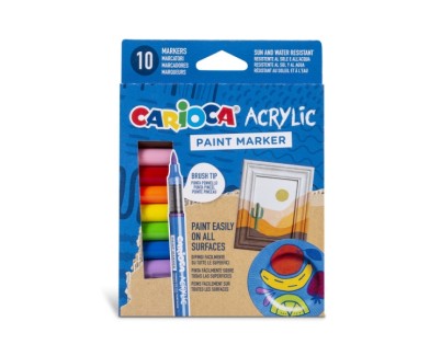 Carioca Acrylic Pack de 10 Marcadores de Pintura Acrilica - Punta Pincel - Tinta a Base de Agua - Alta Cobertura - Colores Surtidos