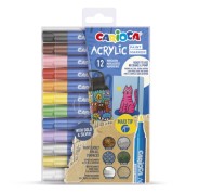 Carioca Acrylic Pack de 12 Marcadores de Pintura Acrilica - Punta Maxi - Tinta a Base de Agua - Alta Cobertura - Colores Surtidos